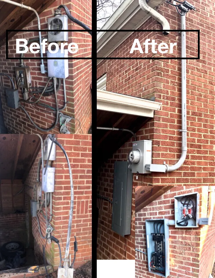 Electrical service upgrade, before and after